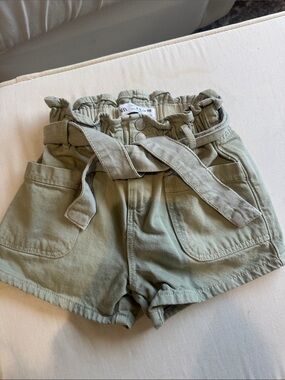 Zara Olive Green Paperbag Waist Kids Shorts